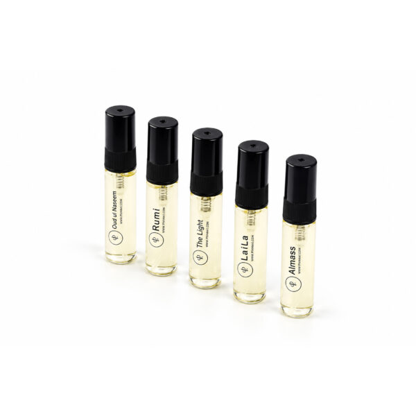 piviani-tester-vials-angled-2 Piviani 5ml perfume testers — Oud ul Naseem, Rumi, The Light, Laila and Almas