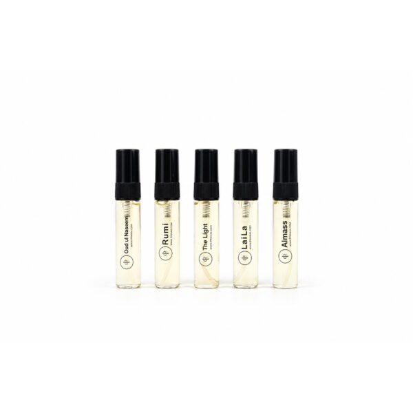 piviani-tester-vials-front Piviani 5ml perfume testers — Oud ul Naseem, Rumi, The Light, Laila and Almas